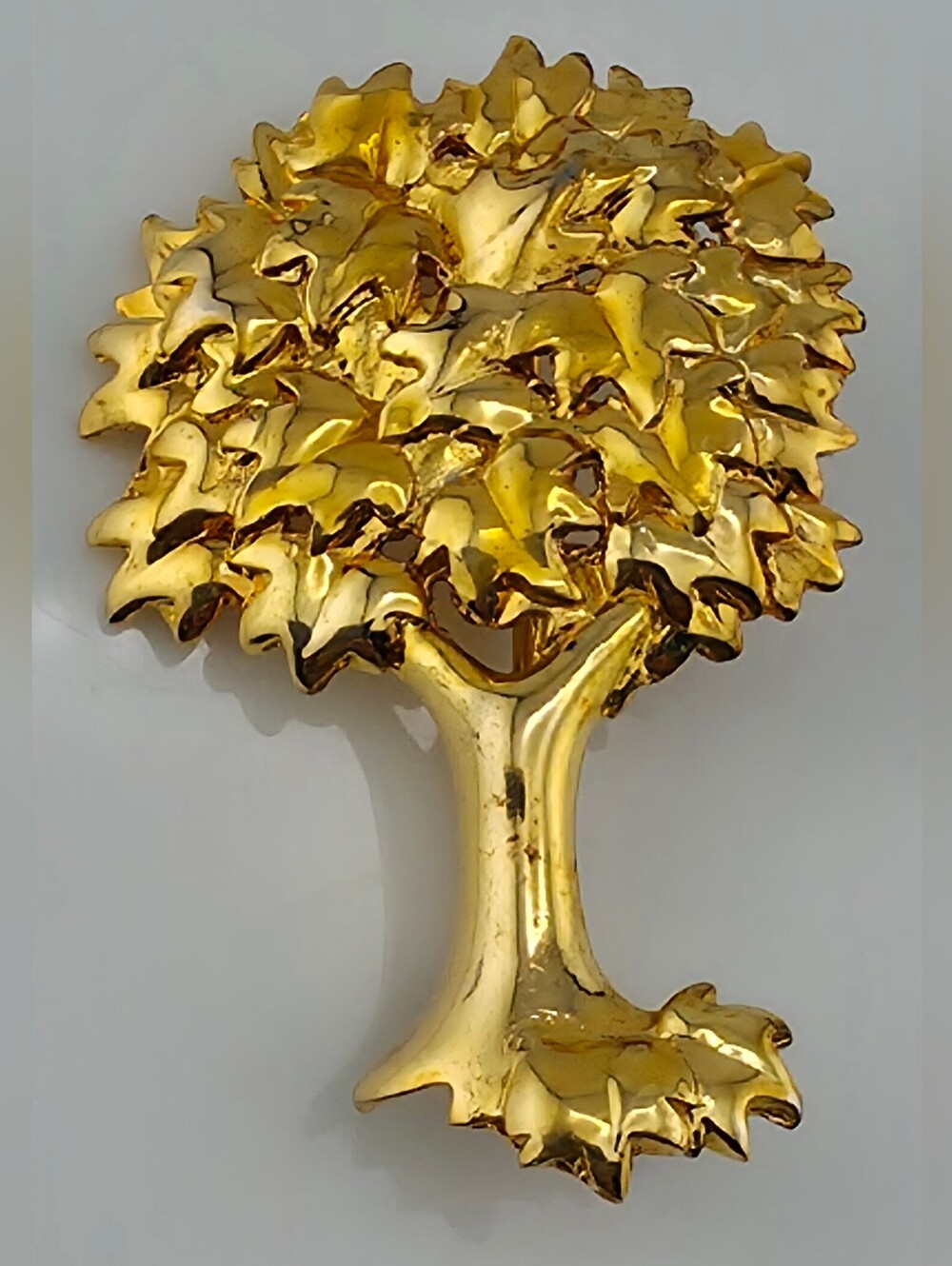 Vintage Danecraft Tree Brooch Gold Tone Dimensional Leaves Figural Pin Fall